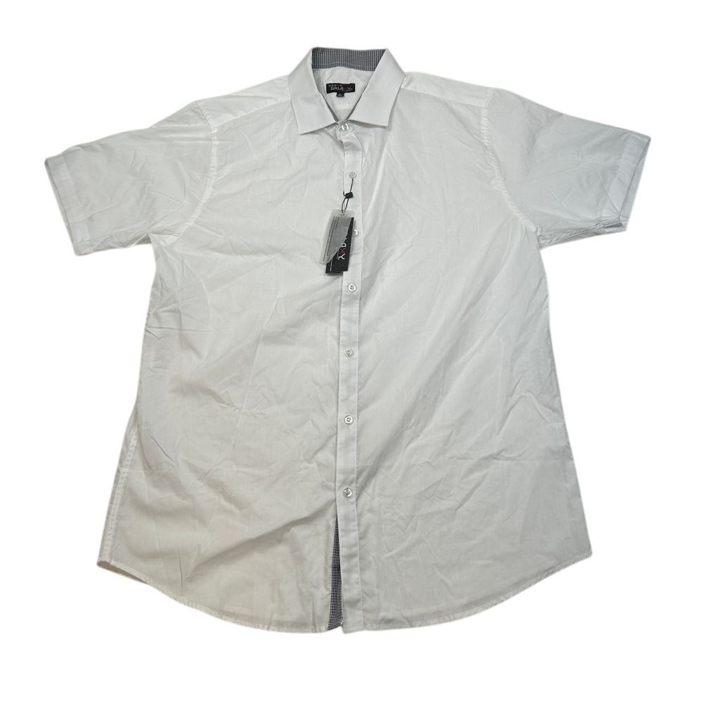 Galaxy Harvic Slim Fit Shirt Mens Large Short Sleeve Gingham White Button‎ Down